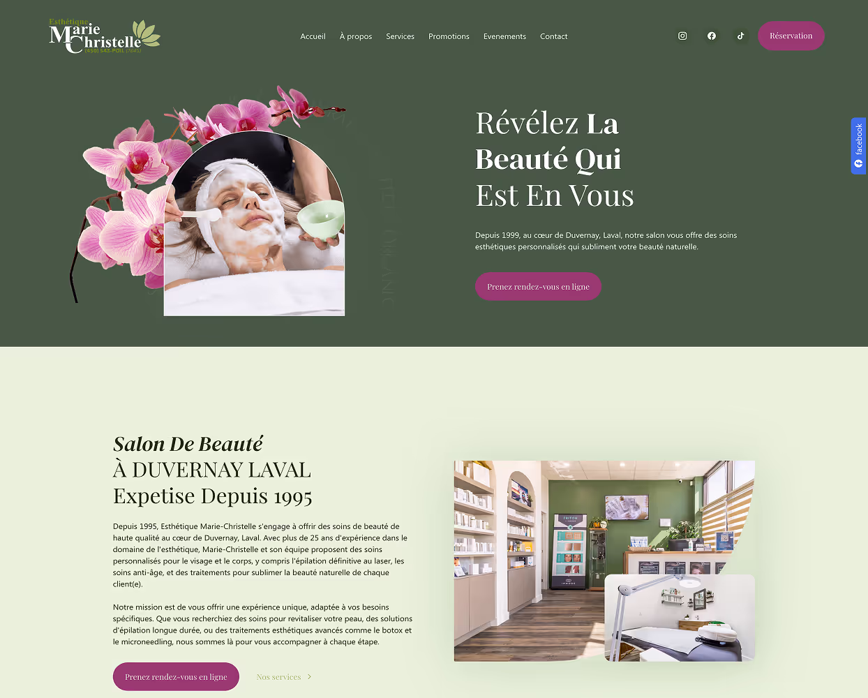 A website design for a hair salon.